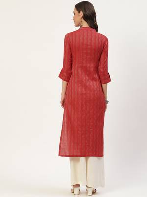 Red embroidered cotton cotton-kurtis 4