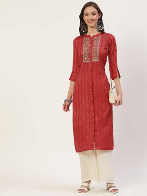 Red embroidered cotton cotton-kurtis 5