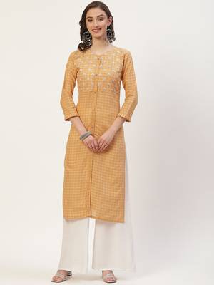 Orange embroidered cotton cotton-kurtis 1