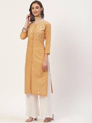 Orange embroidered cotton cotton-kurtis 3