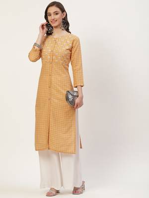 Orange embroidered cotton cotton-kurtis 5