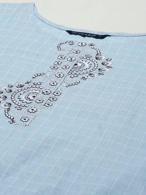Light-blue embroidered cotton cotton-kurtis 2