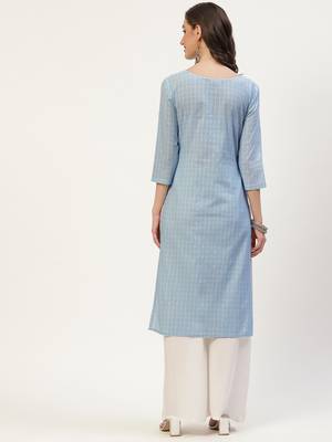 Light-blue embroidered cotton cotton-kurtis 4