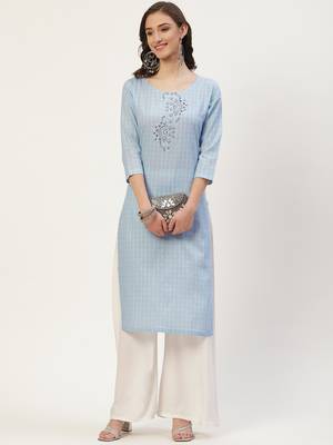 Light-blue embroidered cotton cotton-kurtis 5