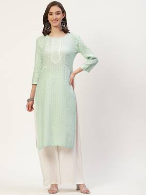 Light-green embroidered cotton cotton-kurtis 1