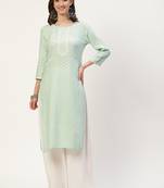 Light-green embroidered cotton cotton-kurtis