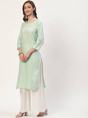 Light-green embroidered cotton cotton-kurtis 3
