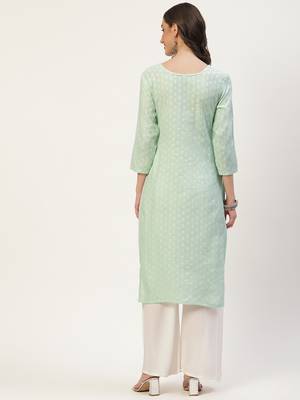 Light-green embroidered cotton cotton-kurtis 4