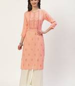 Peach embroidered cotton cotton-kurtis