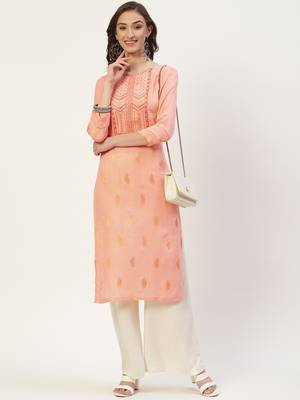 Peach embroidered cotton cotton-kurtis 5
