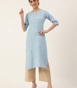 Light-blue woven cotton cotton-kurtis