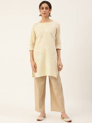 Cream embroidered cotton cotton-kurtis 1