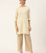 Cream embroidered cotton cotton-kurtis