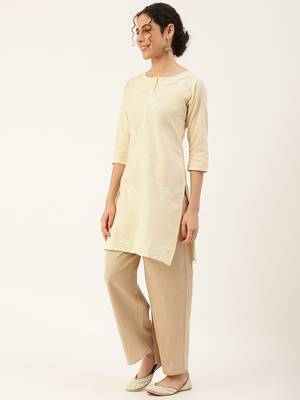 Cream embroidered cotton cotton-kurtis 3