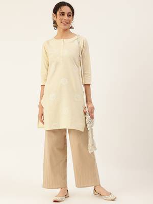 Cream embroidered cotton cotton-kurtis 5