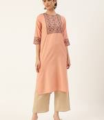 Peach embroidered rayon kurtas-and-kurtis