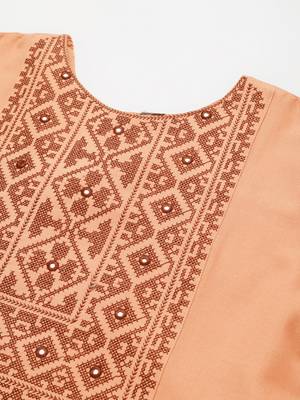 Peach embroidered rayon kurtas-and-kurtis 2