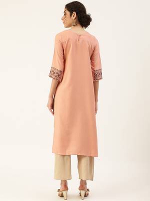 Peach embroidered rayon kurtas-and-kurtis 4