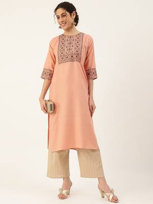Peach embroidered rayon kurtas-and-kurtis 5