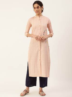 Pink embroidered cotton cotton-kurtis 1