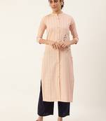 Pink embroidered cotton cotton-kurtis