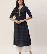 Dark-blue embroidered cotton cotton-kurtis