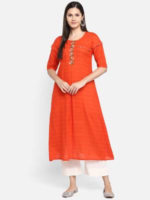 Orange embroidered cotton cotton-kurtis 1