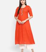 Orange embroidered cotton cotton-kurtis