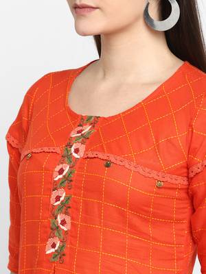 Orange embroidered cotton cotton-kurtis 2