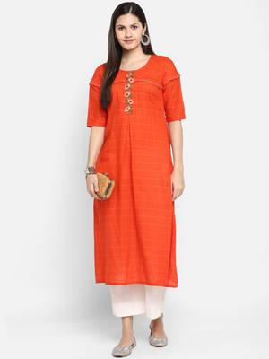 Orange embroidered cotton cotton-kurtis 3