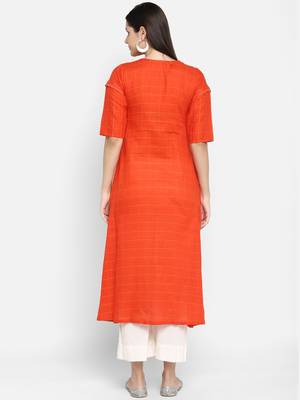 Orange embroidered cotton cotton-kurtis 4