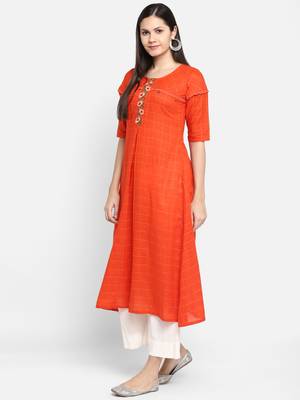 Orange embroidered cotton cotton-kurtis 5