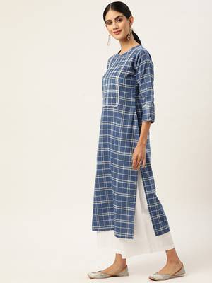Blue woven cotton cotton-kurtis 2