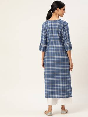 Blue woven cotton cotton-kurtis 3