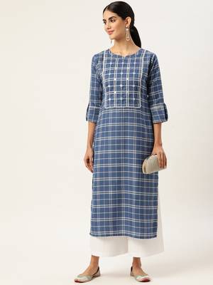 Blue woven cotton cotton-kurtis 4