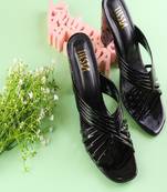 Black, Strappy Shoes, Block Heels, Leather