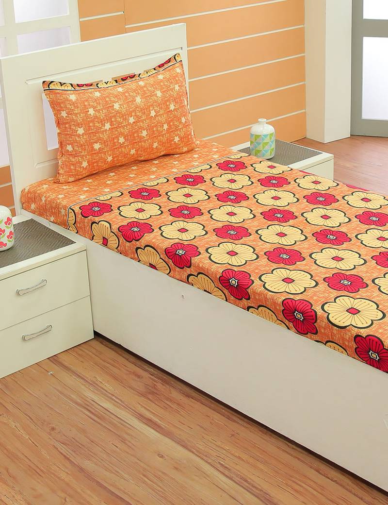 Brown Floral Super soft Micro Fibre Single Size Bedsheet With 1 Pillow Cover  (Bedsheet Size 235 cm x 140 cm )