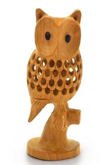 Good Luck Sign Wooden Owl Sitting Tree Branch -180