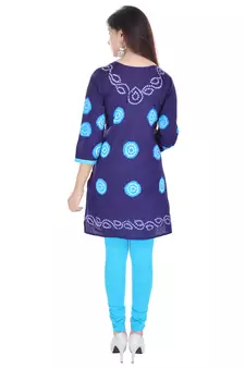 Navy Blue Cotton Bandhej Design Kurti