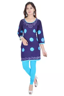 Navy Blue Cotton Bandhej Design Kurti