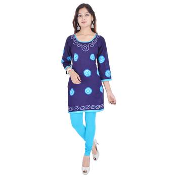 Navy Blue Cotton Bandhej Design Kurti 4