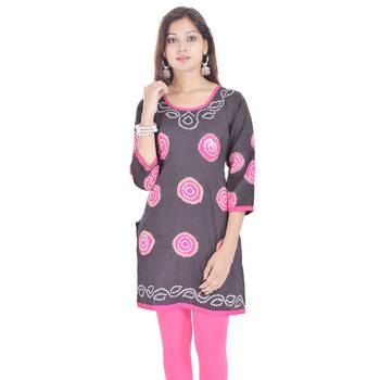 Gray Cotton Bandhej Design Kurti 1