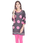 Gray Cotton Bandhej Design Kurti
