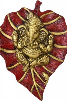 Lord Ganesha on Red Leaf