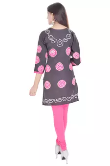 Gray Cotton Bandhej Design Kurti