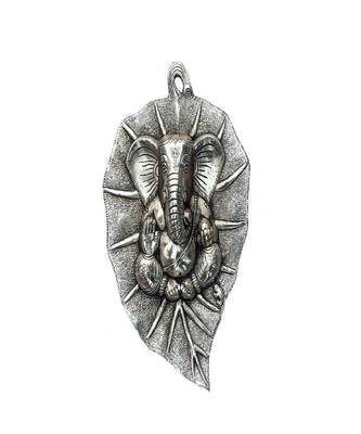 Silver Plated Ganesh on Leaf Metal Wall Hanging Idol Decor Arts 1