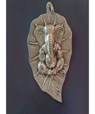 Silver Plated Ganesh on Leaf Metal Wall Hanging Idol Decor Arts 2
