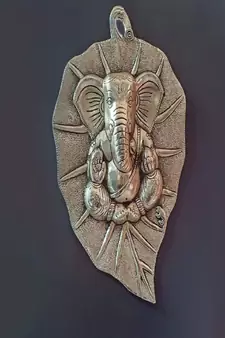 Silver Plated Ganesh on Leaf Metal Wall Hanging Idol Decor Arts