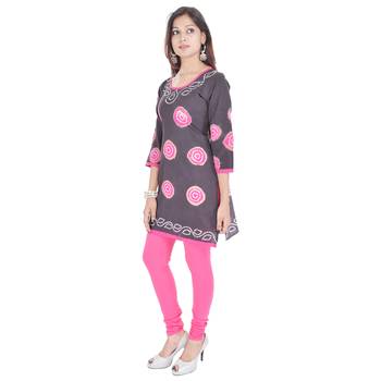 Gray Cotton Bandhej Design Kurti 3
