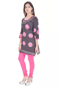 Gray Cotton Bandhej Design Kurti